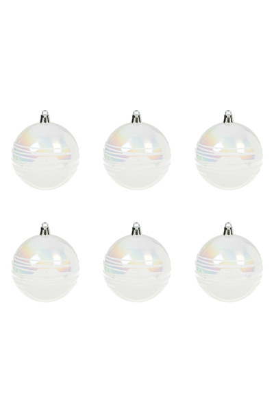 OEM Set de ornamente de Crăciun albe mate irizate cu dungi cu sclipici Ø8cm -...