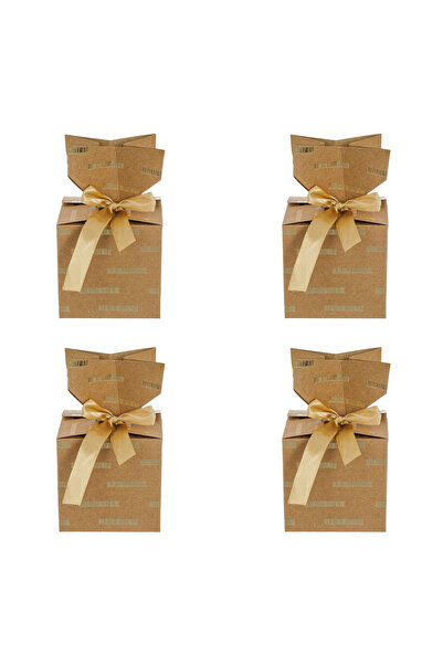OEM Kraft Paper Boxes with Golden Foil Stripes for Pastries 10x10x10cm - 4pcs