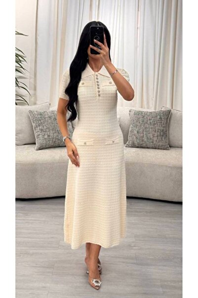 SELSAL فستان ميد محبوك - سكري - XL-4