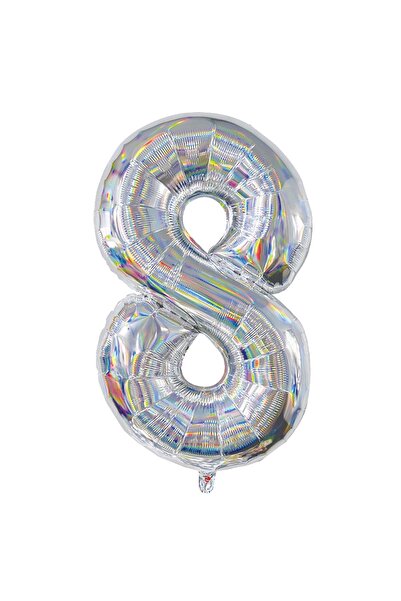 Zumzeria Balon de petrecere holografic cu folie argintie Nr. 8 - 81cm