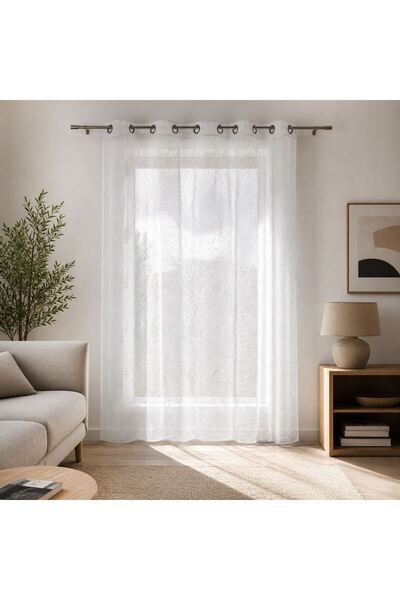 Zumzeria Relief Leaf White Curtain