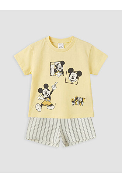 LC Waikiki Rmz Gi̇yi̇m Farkiyla Mickey Mouse Printed Baby Boy Shorts Set