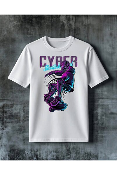 COMVİCHO تي شيرت كبير الحجم مطبوع عليه hyper skateboard cyberpunk