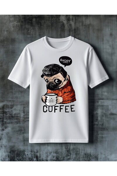 COMVİCHO استمتع بالقهوة تي شيرت كبير الحجم مطبوع عليه Enjoy Coffee