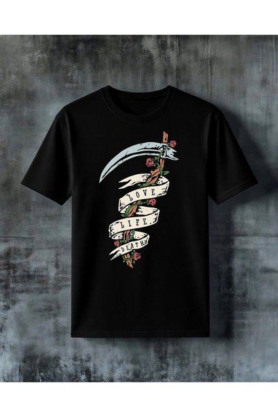 COMVİCHO Love Life Death Gul Decor Printed Oversize T-Shirt