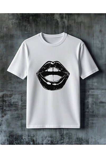 COMVİCHO Lip Black Printed Oversize T-Shirt