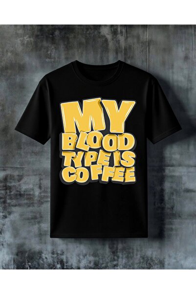 COMVİCHO تي شيرت كبير الحجم مطبوع عليه my blood types coffee