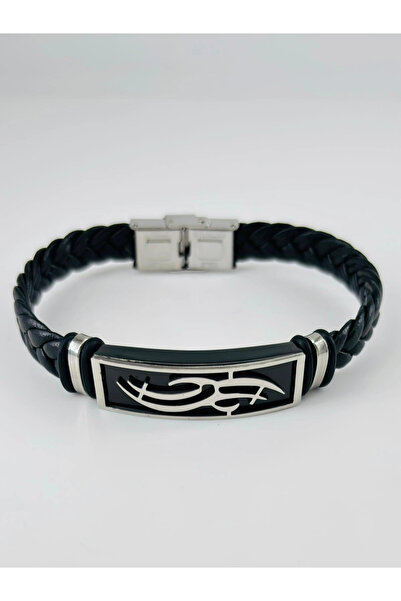 eco port Black Leather / Steel Men's Leather Bracelet 20 cm - Ebl0107