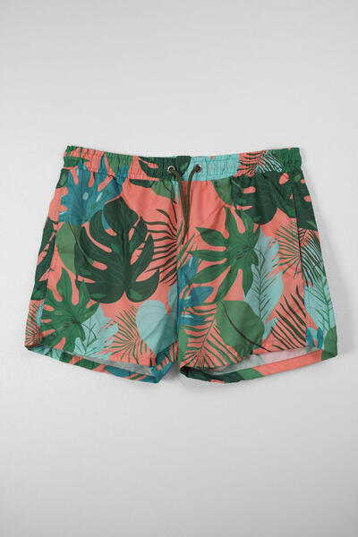 MARKAPIA Men's Leaf Patterned Pocketed Mesh Colorful Swim Shorts