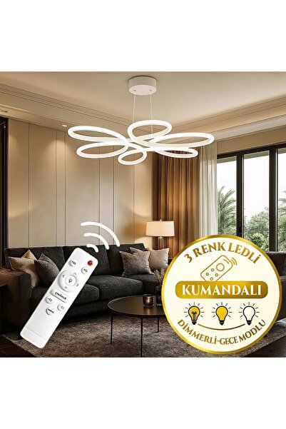 Elektroyou Lupin Beyaz Sarkık Kumandalı 3 Renk Ledli Dimmerli Sarkıt Modern L...