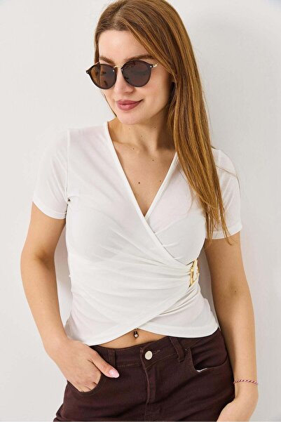 Raneel Kazançlı Alışveriş Women's Sandy Double-Breasted Collar Buckle Blouse ...