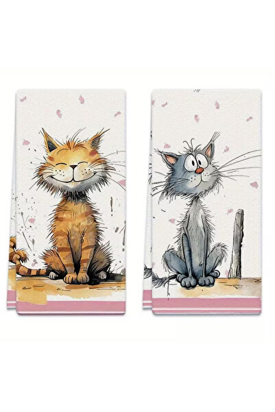 Choice 2pcs 40X60Cm MULTI 2-Pack of Absorbent Kitchen Towels with Cat Pattern...