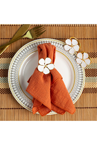 Choice WHITE 12-Pack White Five-Petal Flower Metal Napkin Rings - Golden-Tone...