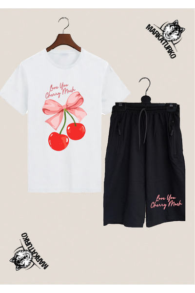 MarkaTurko Cherry Themed Special Design Printed T-Shirt and Shorts Combination