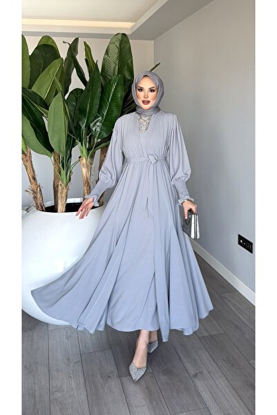 TARZ-I HAS BUTİK Gri Meşk Abaya Takım Tesettür Giyim