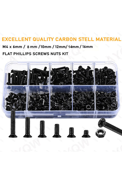 Choice 220pcs M4 220pcs M4 Flat Head Screw & Hex Nut Kit (6 Sizes): Black Cou...