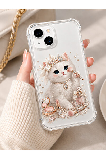 Caseji İphone 13 Uyumlu Cute Kedicik Baskılı Sevimli Darbe Emici Telefon Kılı...