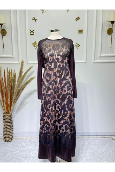 ModaMinar Women's New Season Stoned and Patterned Plus Size Dress