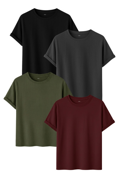 DK DAKSEL Men's 4-Piece Basic T-Shirt Pack Black Smoked Khaki Burgundy Color ...