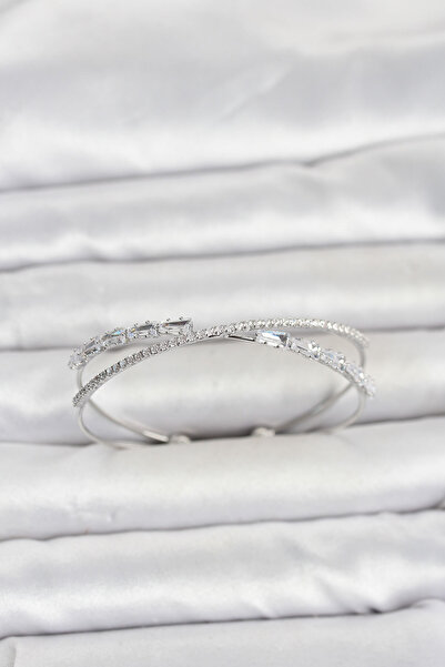 Lisinya Brass Silver Color Baguette Zircon Stone Women's Bracelet -
