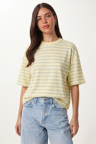 Lovelyİstanbul Tricou tricotat supradimensionat cu dungi LCR0124 GALBEN