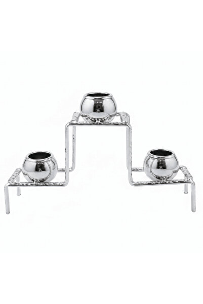 AKDC Luxury Silver & White Elegant 3-Way Metal Candle Holder for Premium Tabl...