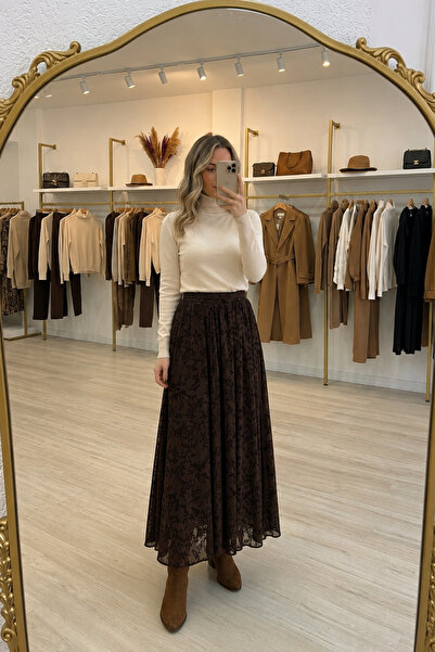 Thestiluxe Elegant Women's Midi Skirt with Elastic Waist and Flock Print