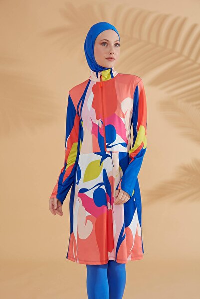 Marina Swimwear Full Covered Hijab Swimsuit Set Saks Blue Lycra 4 Piece – M2320