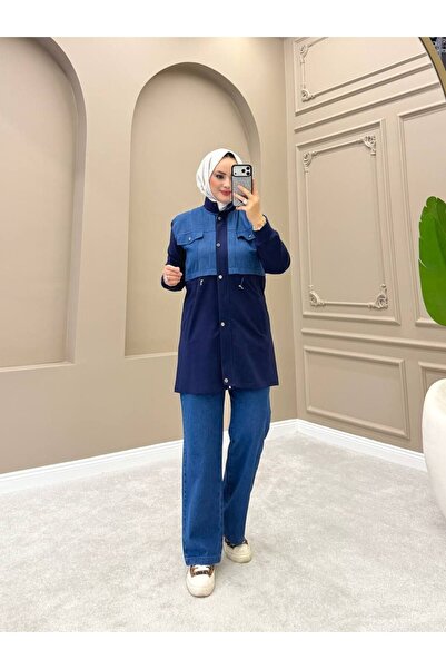moda4b Set de blugi din 2 piese pentru femei, tunică lungă și pantaloni largi...