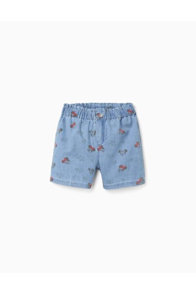 Ziddy Denim Shorts With Minnie And Elasticated Waist For Girls Light Blue