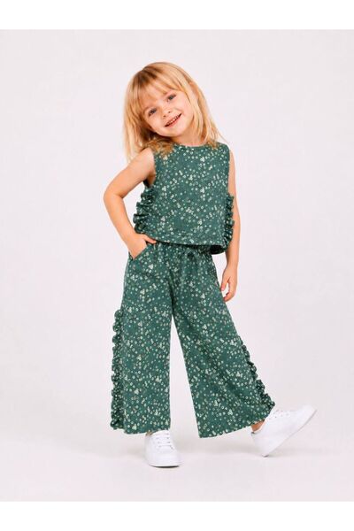Miniminnakkidswear Kız çocuk pamuk müslin kumaş alt üst çiçekli takım 4-12 yaş