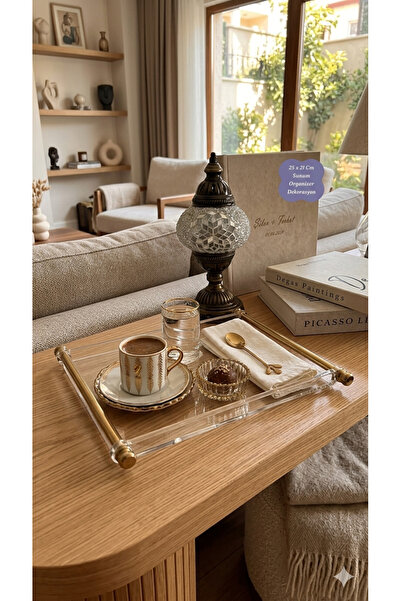 Nun Studio Luxury Transparent Plexiglass Tray - Presentation Tray with Gold D...