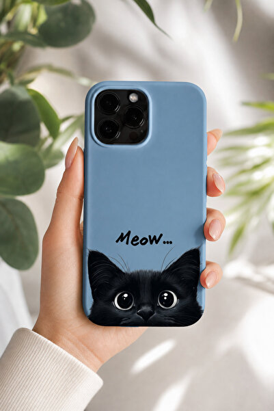 KILIFOLOG iPhone 14 Pro Max Uyumlu Lansman Silikon Meow Yazılı Kedi Desenli D...