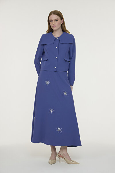 Zühre Elegant Violet Suit with Short Jacket and Stone Embellishments 1523