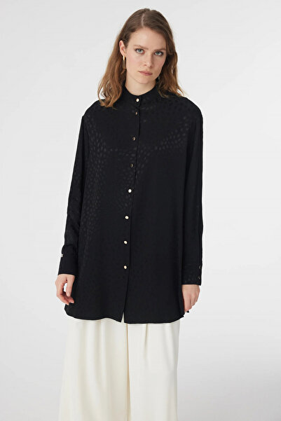 Zühre Hakim Collar Buttoned Patterned Black Shirt 0124