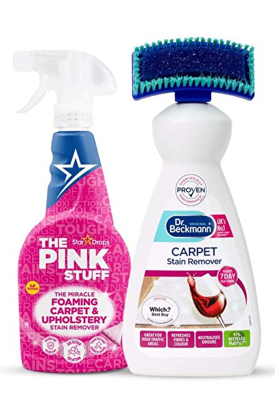 THE PINK STUFF مجموعة تنظيف السجاد والمفروشات: منظف بقع بينك ستاف 500 مل + مز...