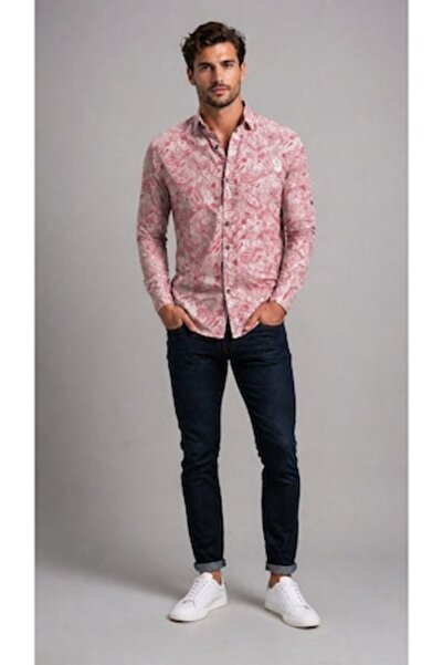 Gosse Men's Red Abstract Flower Shirt M