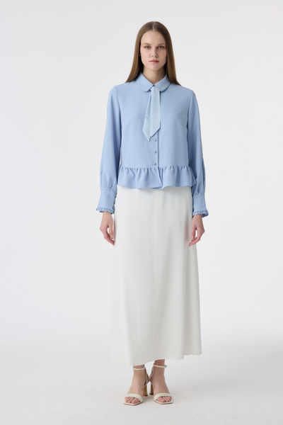 Zühre Scarf, Buttoned, Flounced Blue Shirt 0122