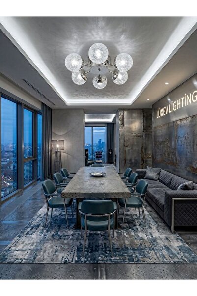 Lüxev Lighting Güneş Model Gümüş 6"lı Ledli 3 Renk Modu Kristal Salon Mutfak ...