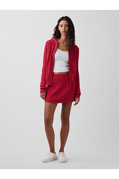 GAP Kadın Kırmızı 100% Pamuk Cable-Knit Mini Şort