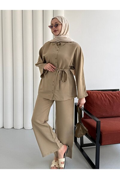 Modaensarbutik Oversize Gömlek Pantolon Tesettür Takım-TAŞ