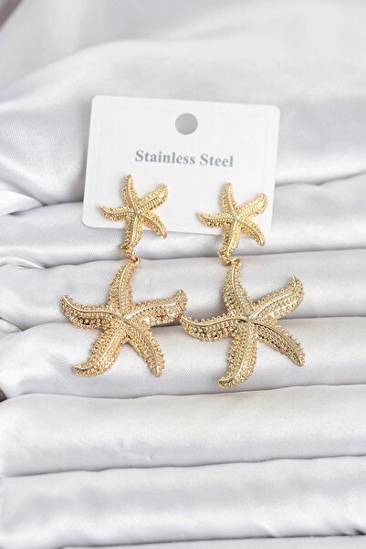 TakÇalıştır 316L Steel Gold Color Starfish Model Women's Earrings