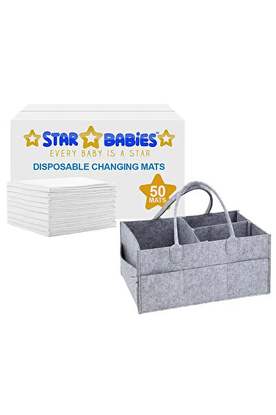 STAR BABiES منظم حفاضات الأطفال العادي مع 100 قطعة من وسادات التغيير القابلة ...