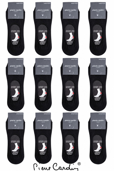 Pierre Cardin Men's Black 12-Piece Ballerina Socks, Cotton, Non-Slip Silicone, Invisible, Anti-Sweat