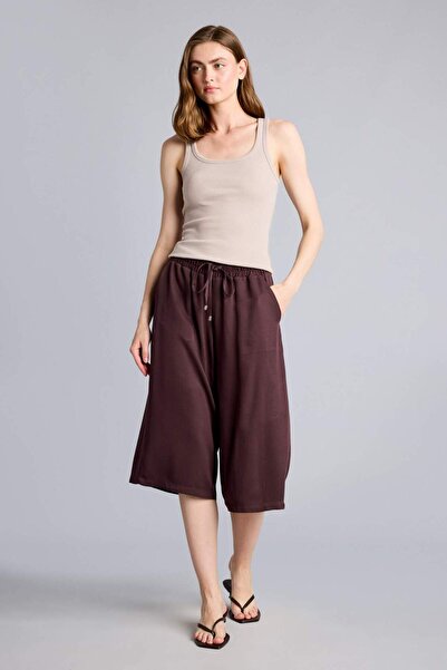 DeFacto High Waist Crop Fit Brown Belmando Capri I6798Az26Sm