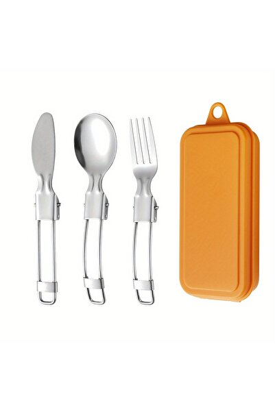 choice2 Yellow suit 3Stainless Steel Folding Cutlery Set，Portable Outdoor Fol...