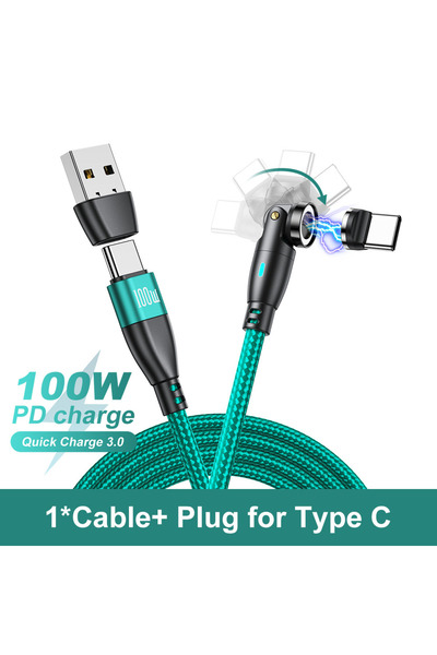 Choice18 كابل USB نوع C مغناطيسي أخضر بطول 1.8 متر، 100 واط، 5 أمبير، شحن سري...