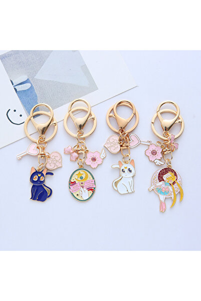 Choice1 Bandai 4pcs Anime Lucky Sailor Moon Cat Keychain Cute Bag Decor Metal...