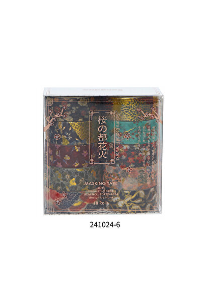Choice3 241024-6 مجموعة من 10 لفات شريط واشي زهري مع رقائق ذهبية، تصميم زهر ا...