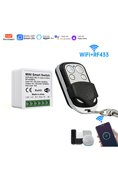 Choice 1key 1recerver Mini WiFi Smart Switch with RF433 Remote, 16A Voice Con...